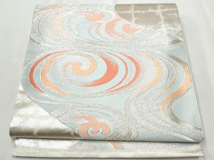 平和屋着物●西陣　川島織物　六通柄　本袋帯　流水文　銀糸　正絹　逸品　CABA0918hy
