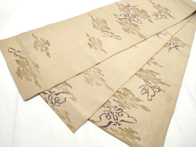 平和屋着物●アンティーク　大正ロマン　全通柄京　本袋帯　刺繍　飛鳥舞蝶文　金糸　正絹　逸品　CABA0922hy