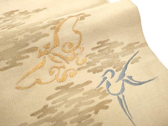 平和屋着物●アンティーク　大正ロマン　全通柄京　本袋帯　刺繍　飛鳥舞蝶文　金糸　正絹　逸品　CABA0922hy