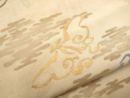 平和屋着物●アンティーク　大正ロマン　全通柄京　本袋帯　刺繍　飛鳥舞蝶文　金糸　正絹　逸品　CABA0922hy