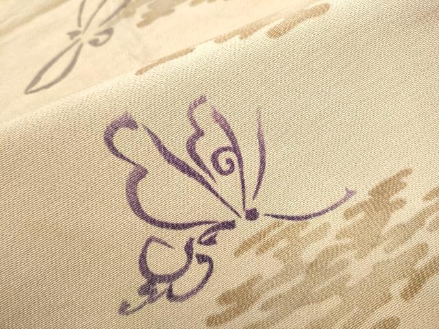平和屋着物●アンティーク　大正ロマン　全通柄京　本袋帯　刺繍　飛鳥舞蝶文　金糸　正絹　逸品　CABA0922hy