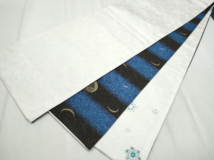 平和屋着物●両面 太鼓柄袋帯 作家物 ラインストーン 雪花文 銀彩 正絹 逸品 CABA0927hy