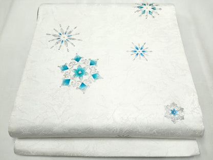 平和屋着物●両面 太鼓柄袋帯 作家物 ラインストーン 雪花文 銀彩 正絹 逸品 CABA0927hy