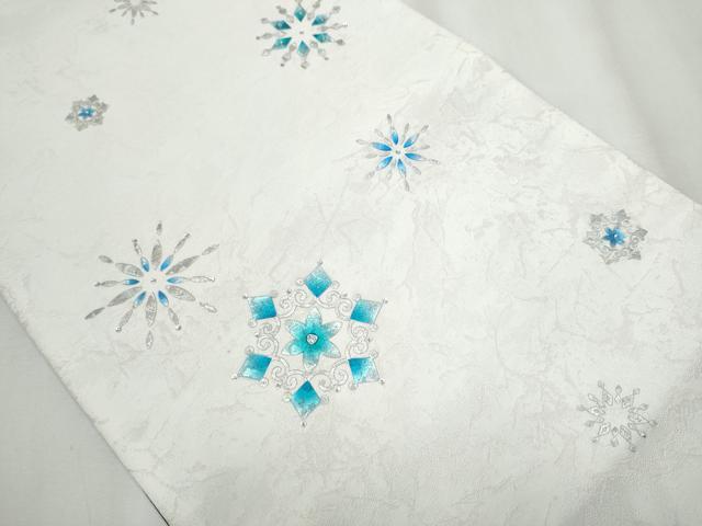 平和屋着物●両面 太鼓柄袋帯 作家物 ラインストーン 雪花文 銀彩 正絹 逸品 CABA0927hy