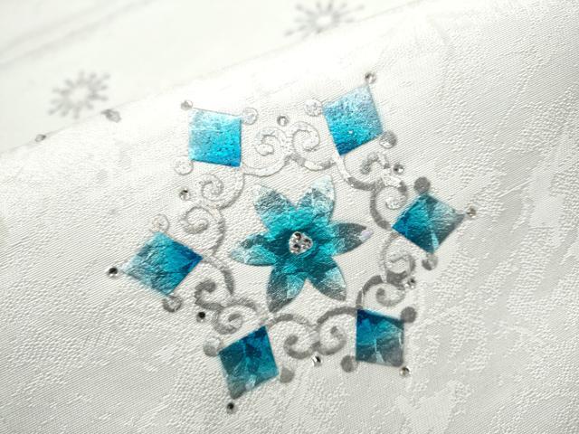 平和屋着物●両面 太鼓柄袋帯 作家物 ラインストーン 雪花文 銀彩 正絹 逸品 CABA0927hy