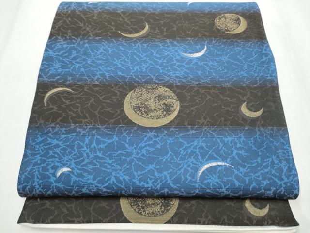 平和屋着物●両面 太鼓柄袋帯 作家物 ラインストーン 雪花文 銀彩 正絹 逸品 CABA0927hy
