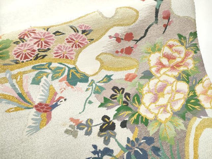 平和屋着物●爪掻き本綴れ 八寸名古屋帯 波取花鳥絵図 金銀糸 扇匠林謹製 保証書・共箱付き 正絹 逸品 CABA0938hy