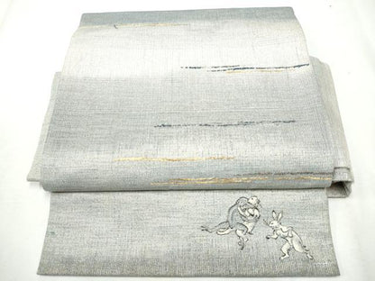 平和屋着物▽スリーシーズン 春夏秋 つけ帯 綴れ 霞文 鳥獣戯画 金糸 正絹 逸品 CABA0960hy
