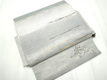 平和屋着物▽スリーシーズン 春夏秋 つけ帯 綴れ 霞文 鳥獣戯画 金糸 正絹 逸品 CABA0960hy