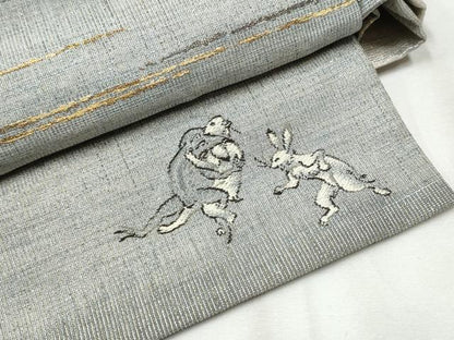 平和屋着物▽スリーシーズン 春夏秋 つけ帯 綴れ 霞文 鳥獣戯画 金糸 正絹 逸品 CABA0960hy