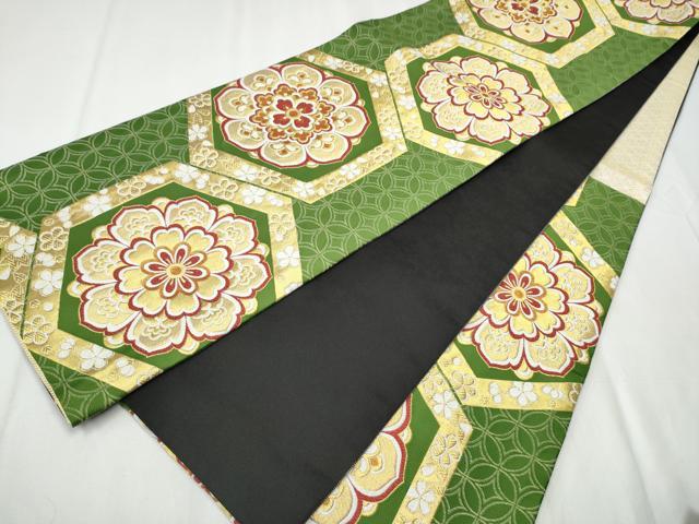 平和屋着物●六通柄袋帯 唐織 亀甲花文 金糸 CABA1025hy