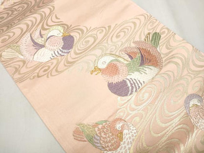 平和屋着物▼六通柄袋帯　宮内段子　流水鴛鴦文　金銀糸　　正絹　逸品　 CABA1036hy