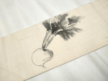 平和屋着物●九寸名古屋帯　作家物　手描き　紬地　カブ　正絹　逸品　CABA1082hy