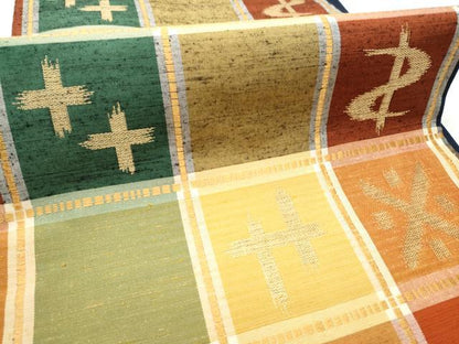 平和屋着物●九寸開き名古屋帯 紬地 幾何学文様 正絹 逸品 CABA1090hy