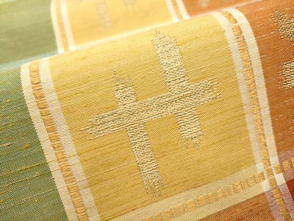 平和屋着物●九寸開き名古屋帯 紬地 幾何学文様 正絹 逸品 CABA1090hy