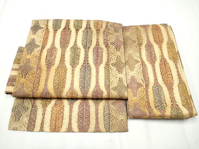 平和屋着物▽スリーシーズン 春夏秋 つけ帯 リボン織 立涌吉祥文 金糸 正絹 逸品 CABA1109hy