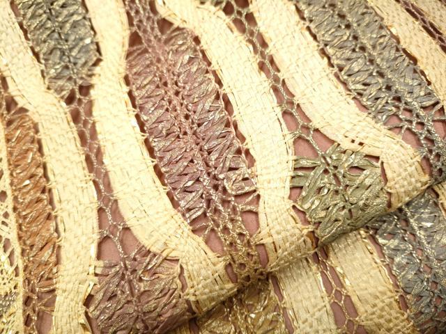 平和屋着物▽スリーシーズン 春夏秋 つけ帯 リボン織 立涌吉祥文 金糸 正絹 逸品 CABA1109hy