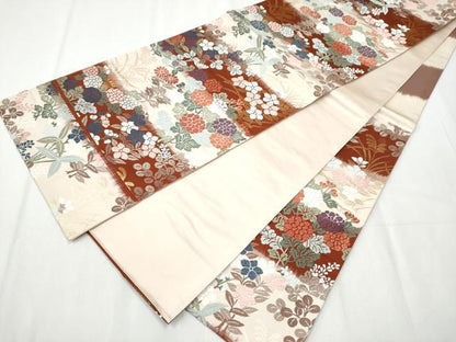 平和屋着物●六通柄袋帯 唐織 草花文 金糸 正絹 逸品 CABA1129hy