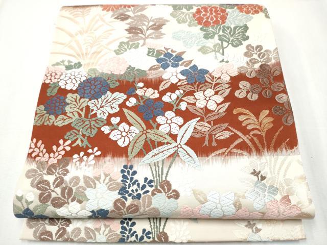 平和屋着物●六通柄袋帯 唐織 草花文 金糸 正絹 逸品 CABA1129hy