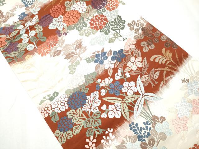 平和屋着物●六通柄袋帯 唐織 草花文 金糸 正絹 逸品 CABA1129hy