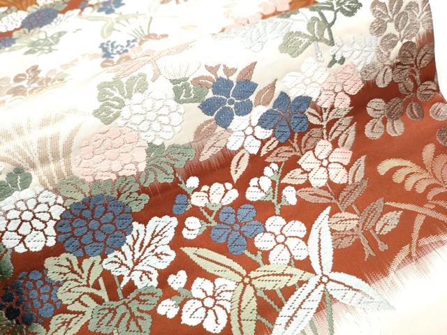 平和屋着物●六通柄袋帯 唐織 草花文 金糸 正絹 逸品 CABA1129hy