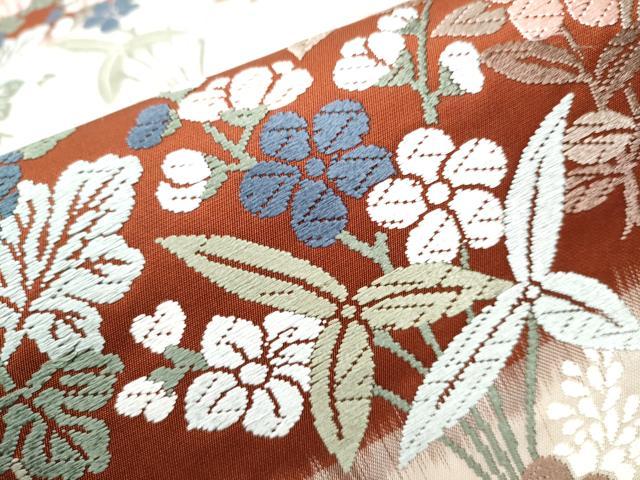 平和屋着物●六通柄袋帯 唐織 草花文 金糸 正絹 逸品 CABA1129hy