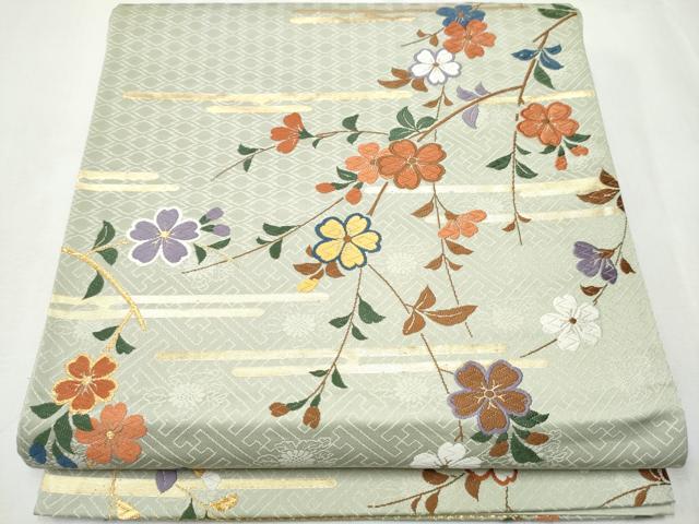 平和屋着物●六通柄袋帯　唐織　枝垂れ花文　金糸　正絹　逸品　CABA1131hy