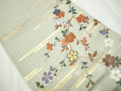 平和屋着物●六通柄袋帯　唐織　枝垂れ花文　金糸　正絹　逸品　CABA1131hy