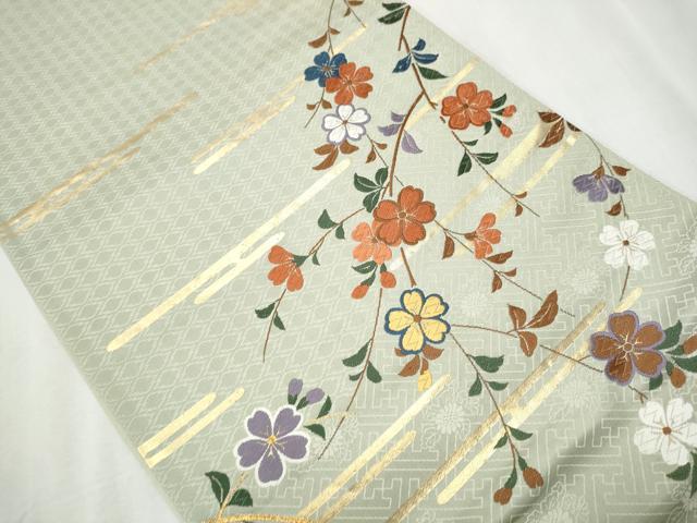 平和屋着物●六通柄袋帯　唐織　枝垂れ花文　金糸　正絹　逸品　CABA1131hy