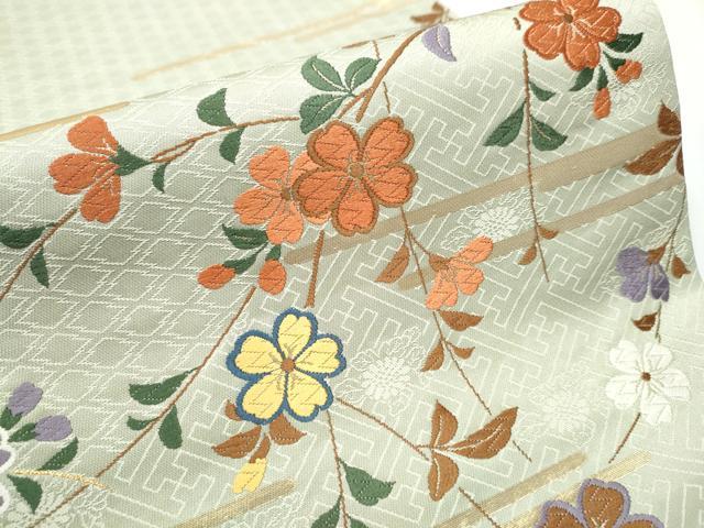 平和屋着物●六通柄袋帯　唐織　枝垂れ花文　金糸　正絹　逸品　CABA1131hy