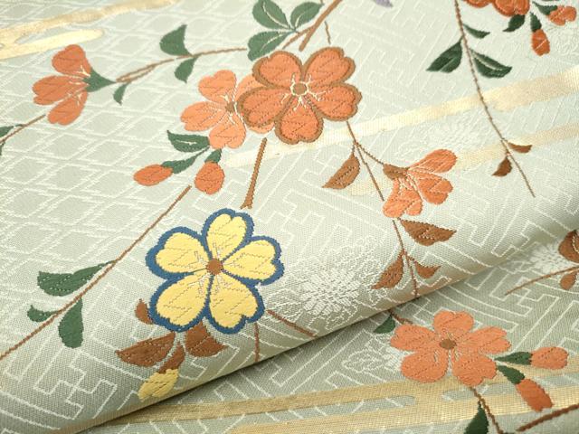 平和屋着物●六通柄袋帯　唐織　枝垂れ花文　金糸　正絹　逸品　CABA1131hy