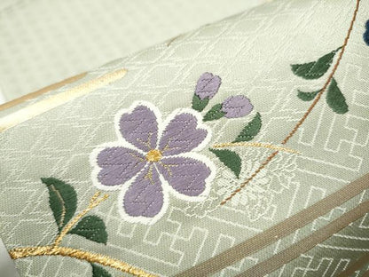 平和屋着物●六通柄袋帯　唐織　枝垂れ花文　金糸　正絹　逸品　CABA1131hy