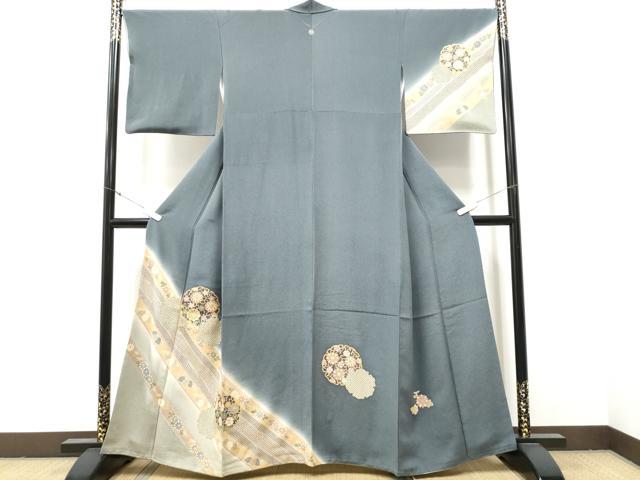 平和屋着物●訪問着 雪輪花唐草文 暈し染め 金彩 鬼しぼ縮緬 正絹 逸品 CABA1178hy