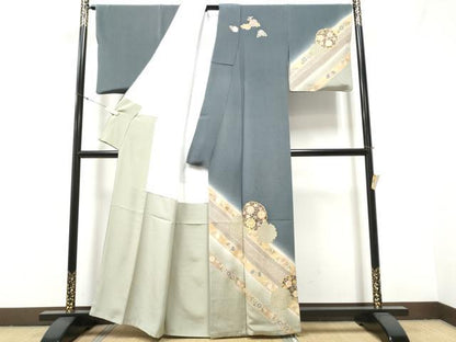 平和屋着物●訪問着 雪輪花唐草文 暈し染め 金彩 鬼しぼ縮緬 正絹 逸品 CABA1178hy