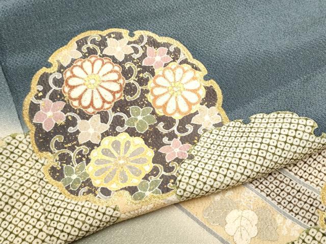 平和屋着物●訪問着 雪輪花唐草文 暈し染め 金彩 鬼しぼ縮緬 正絹 逸品 CABA1178hy