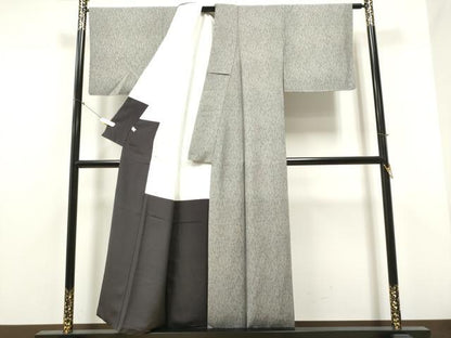 平和屋着物●江戸小紋 変わり万筋 白鼠色×黒色 正絹 逸品 CABA1190hy