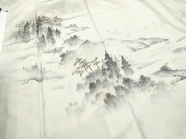 平和屋着物●訪問着 本場大島紬 白大島 7マルキ 手描き 遠山風景文 胴抜き仕立て 正絹 逸品 CABA1192hy