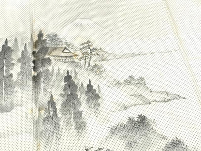 平和屋着物●訪問着 本場大島紬 白大島 7マルキ 手描き 遠山風景文 胴抜き仕立て 正絹 逸品 CABA1192hy