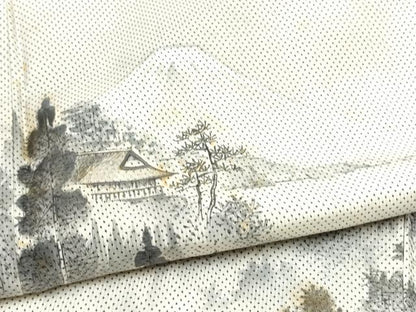 平和屋着物●訪問着 本場大島紬 白大島 7マルキ 手描き 遠山風景文 胴抜き仕立て 正絹 逸品 CABA1192hy
