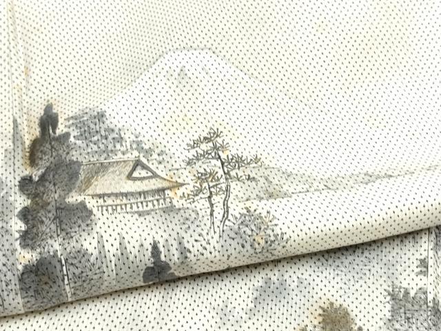 平和屋着物●訪問着 本場大島紬 白大島 7マルキ 手描き 遠山風景文 胴抜き仕立て 正絹 逸品 CABA1192hy