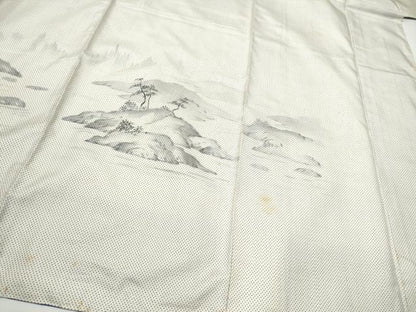 平和屋着物●訪問着 本場大島紬 白大島 7マルキ 手描き 遠山風景文 胴抜き仕立て 正絹 逸品 CABA1192hy