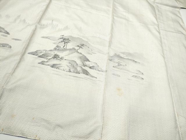 平和屋着物●訪問着 本場大島紬 白大島 7マルキ 手描き 遠山風景文 胴抜き仕立て 正絹 逸品 CABA1192hy