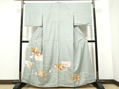 平和屋着物●豪華色留袖　駒刺繍　色紙重ね飛鶴草花文　金彩　正絹　逸品　CABA1196hy