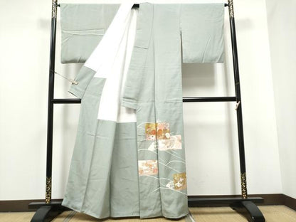 平和屋着物●豪華色留袖　駒刺繍　色紙重ね飛鶴草花文　金彩　正絹　逸品　CABA1196hy