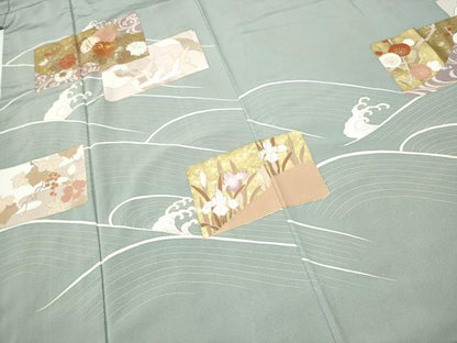 平和屋着物●豪華色留袖　駒刺繍　色紙重ね飛鶴草花文　金彩　正絹　逸品　CABA1196hy