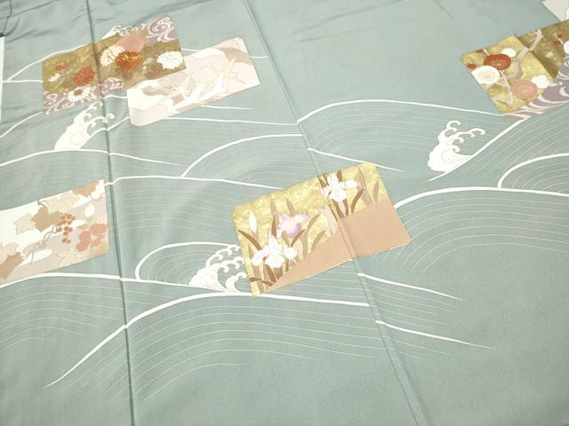 平和屋着物●豪華色留袖　駒刺繍　色紙重ね飛鶴草花文　金彩　正絹　逸品　CABA1196hy