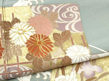 平和屋着物●豪華色留袖　駒刺繍　色紙重ね飛鶴草花文　金彩　正絹　逸品　CABA1196hy