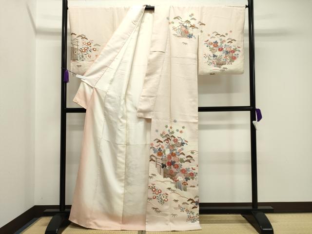 平和屋着物●訪問着　作家物　籬松竹花文　暈し染め　金彩　正絹　逸品　CABA1209gh