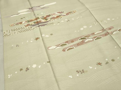 平和屋着物●訪問着　駒刺繍　立波エ霞花文　金彩　正絹　逸品　CABA1214gh