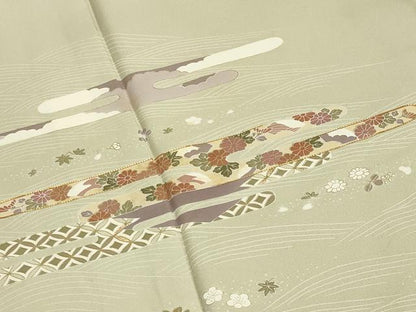 平和屋着物●訪問着　駒刺繍　立波エ霞花文　金彩　正絹　逸品　CABA1214gh
